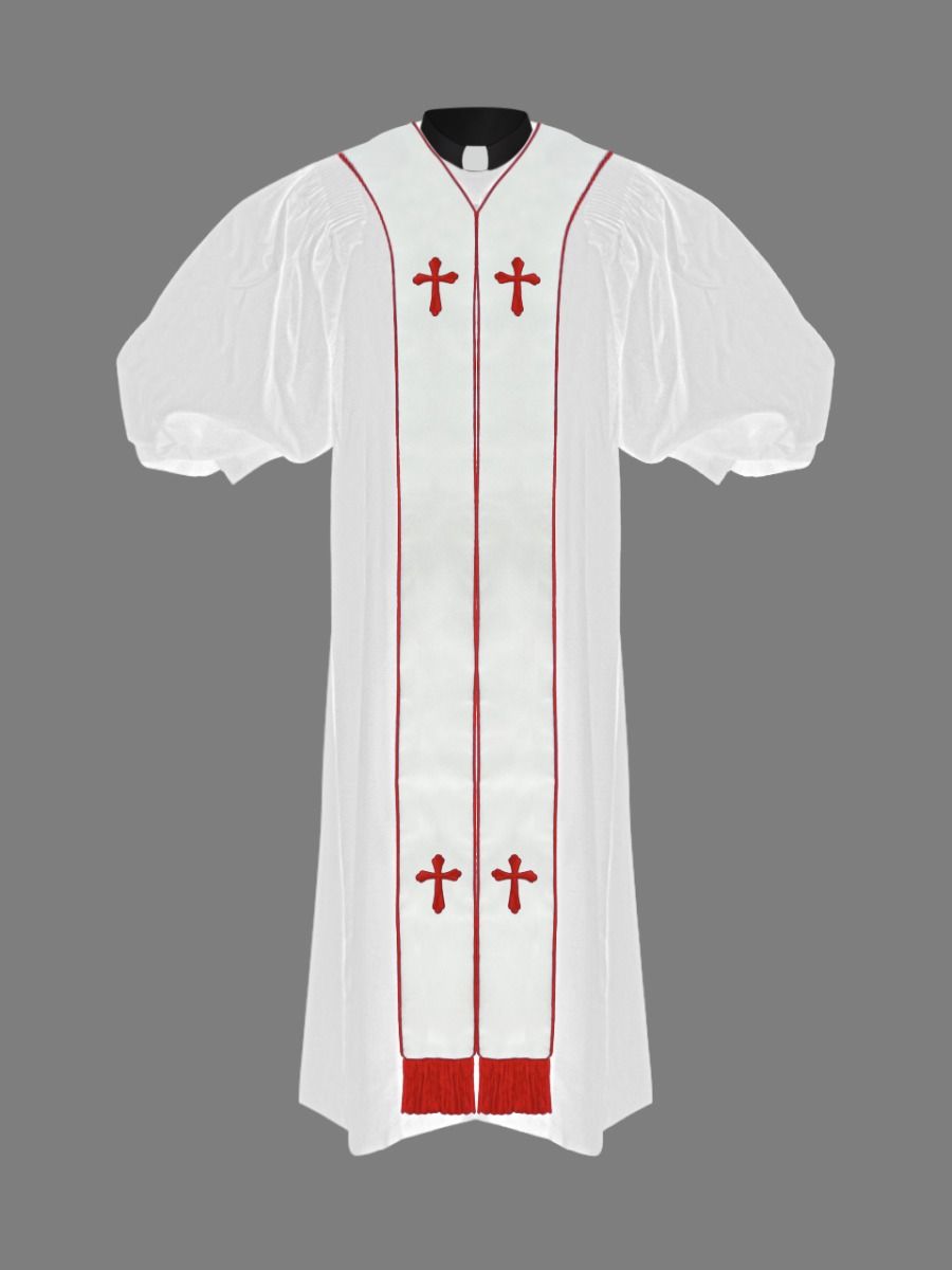 Clergy Pulpit Robe White with Free White/Red Stole