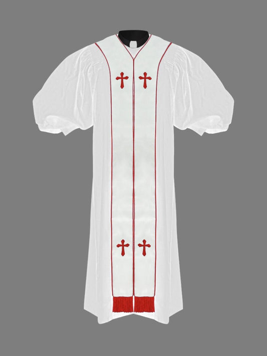 Clergy Pulpit Robe White with Free White/Red Stole