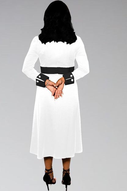 Women's Clergy Dress White with Black Designer Buttons