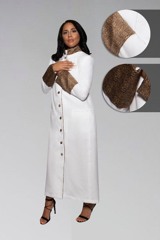Suit Avenue Exclusive Women's Clergy Robe - White with Exotic Print