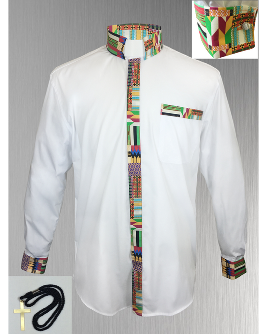 147. Custom Edition Kwangali Cloth Men’s Tab Collar Clergy Shirt Set - White