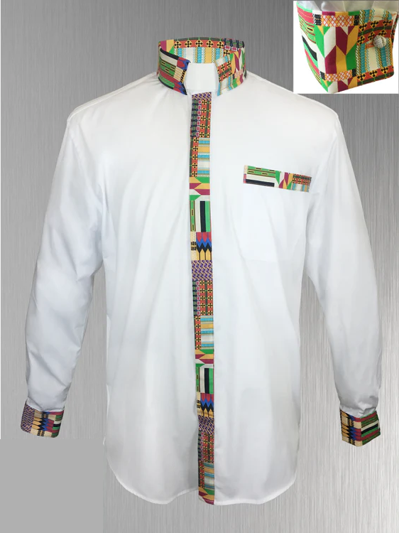 Custom Edition Kwangali Cloth Men’s Tab Collar Clergy Shirt Set - White