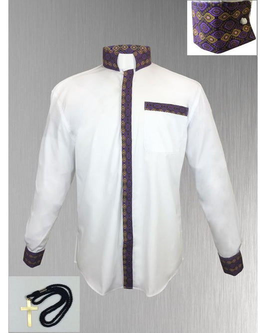 148. Custom Edition Gimba Cloth Men’s Tab Collar Clergy Shirt Set - White