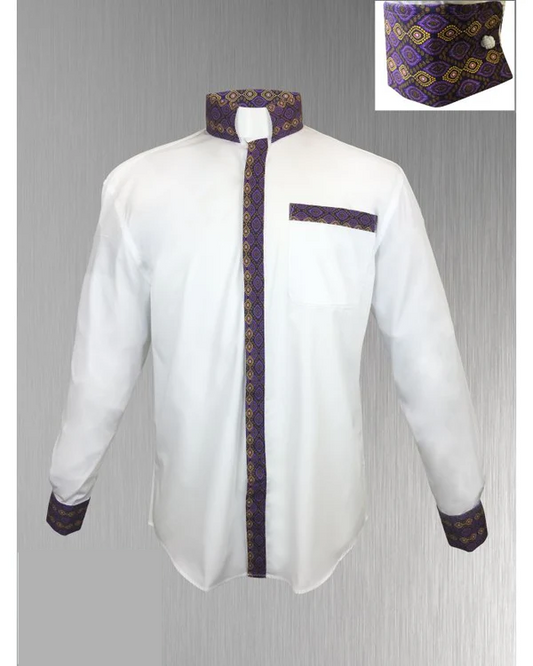 148. Custom Edition Gimba Cloth Men’s Tab Collar Clergy Shirt Set - White