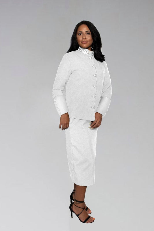 796 W. Women's Clergy Suit - White/White Stately Satin Cuffs