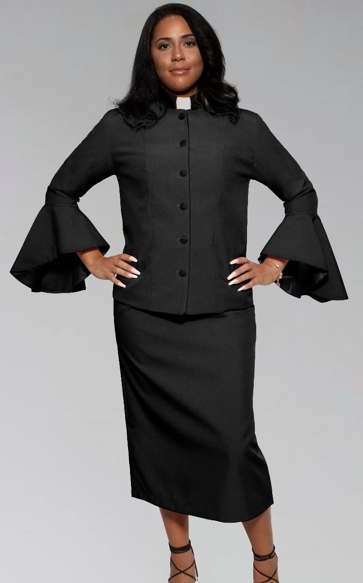 781 W. Women's Clergy Suit - Black/Black Flared Sleeve
