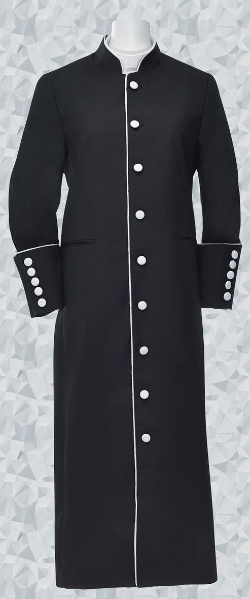 Women’s Black Clergy Robe with White Trim & Matching Buttons – Suit Avenue