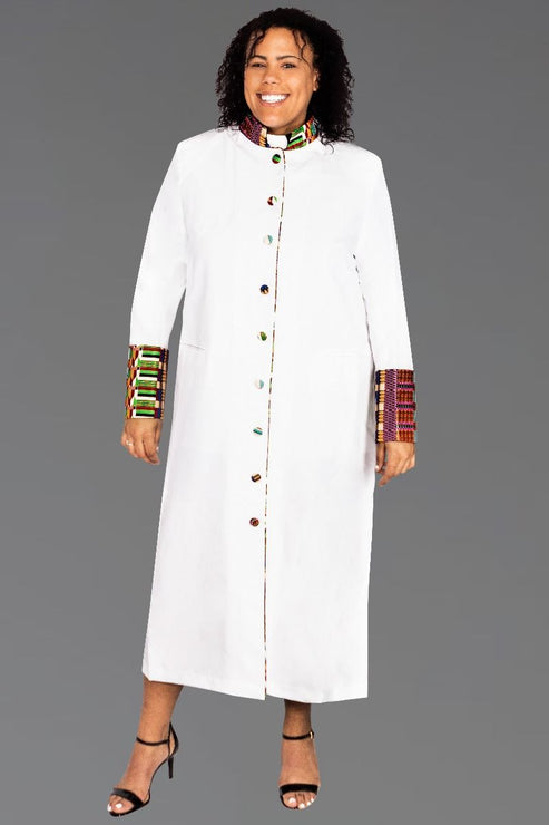 Ladies White Clergy Robe with Modern African Kwangali Fabric – Suit Avenue