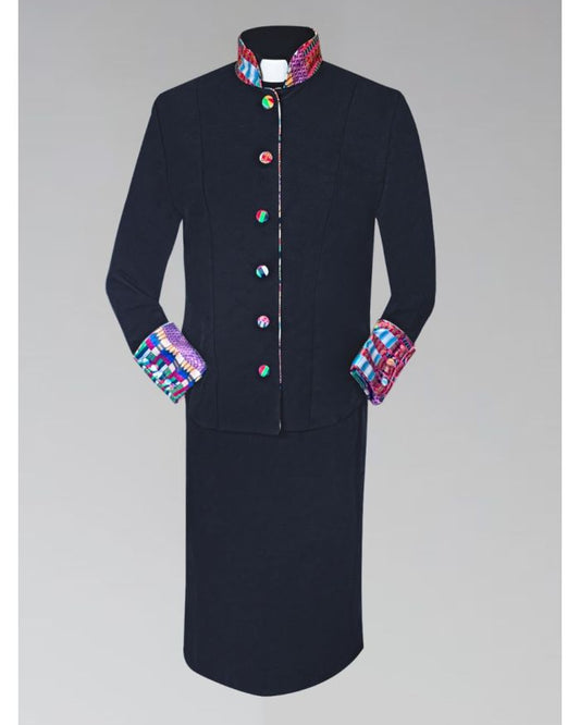 Women's 2Pc. Clergy Suit - Black with African Kwangali Cloth