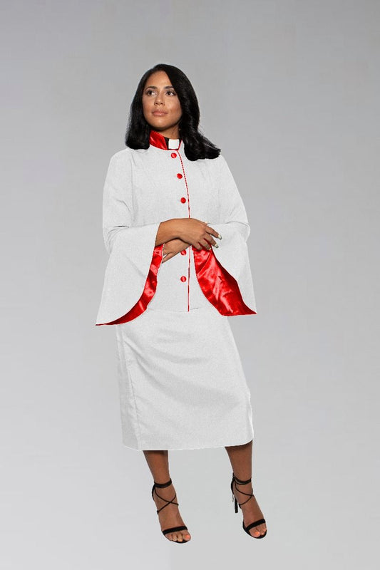 791 W. Women's Clergy Suit - White/Red Flared Sleeve