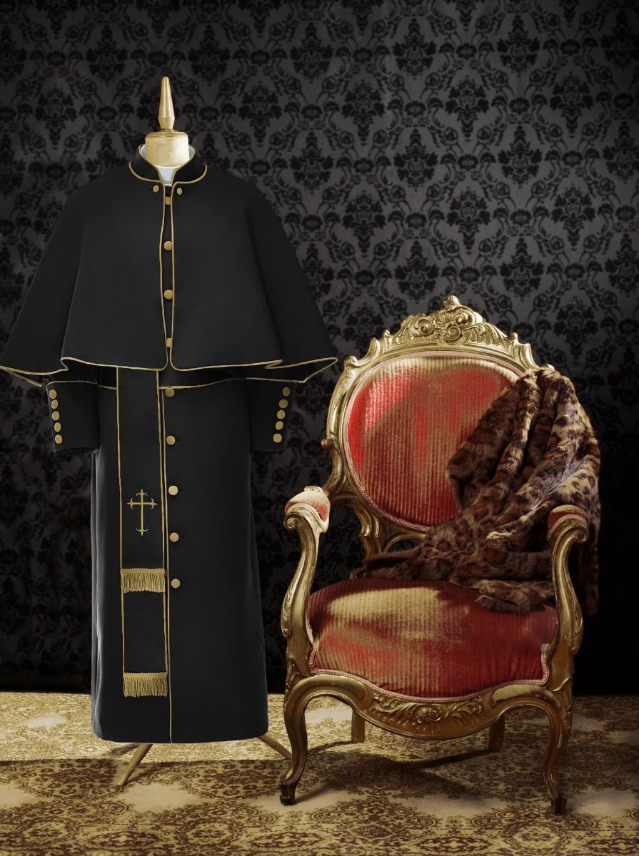 Women's Pastor/Clergy Robe Black/Deep Gold Luxury Ensemble