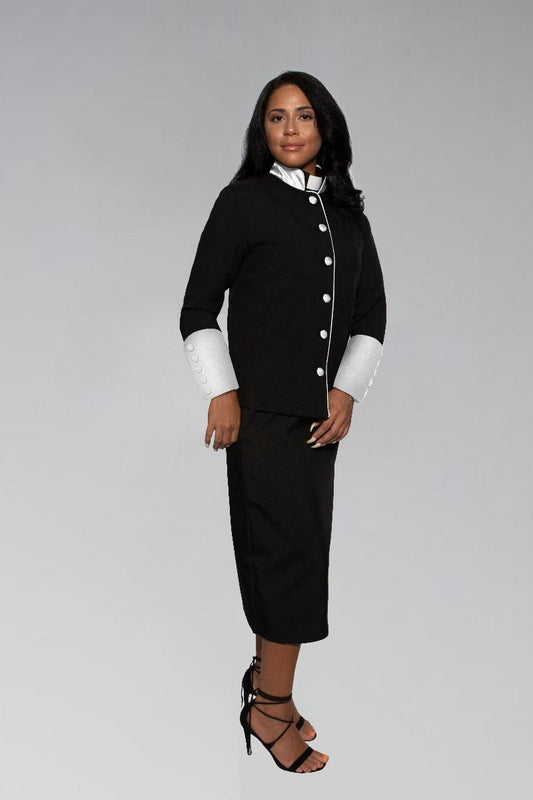795 W. Women's Clergy Suit - Black/White Stately Satin Cuffs