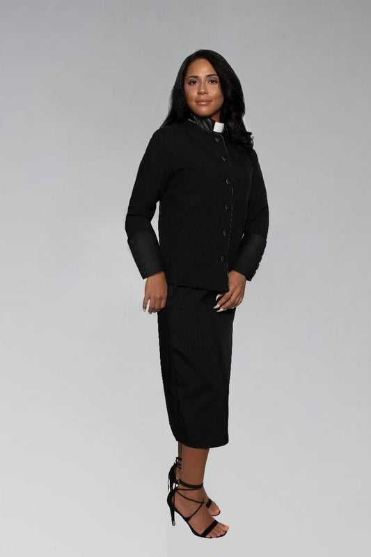 793 W. Women's Clergy Suit - Black/Black Stately Satin Cuffs