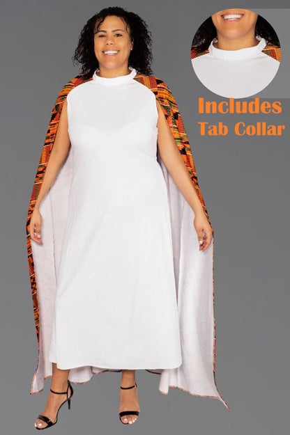 Ladies Clergy Dress - White with Modern Kente CAPE