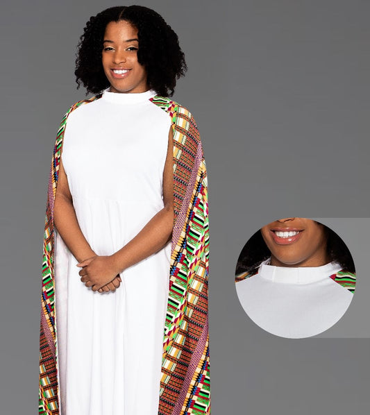 Women's Clergy Dress - White with Modern Kwangali CAPE
