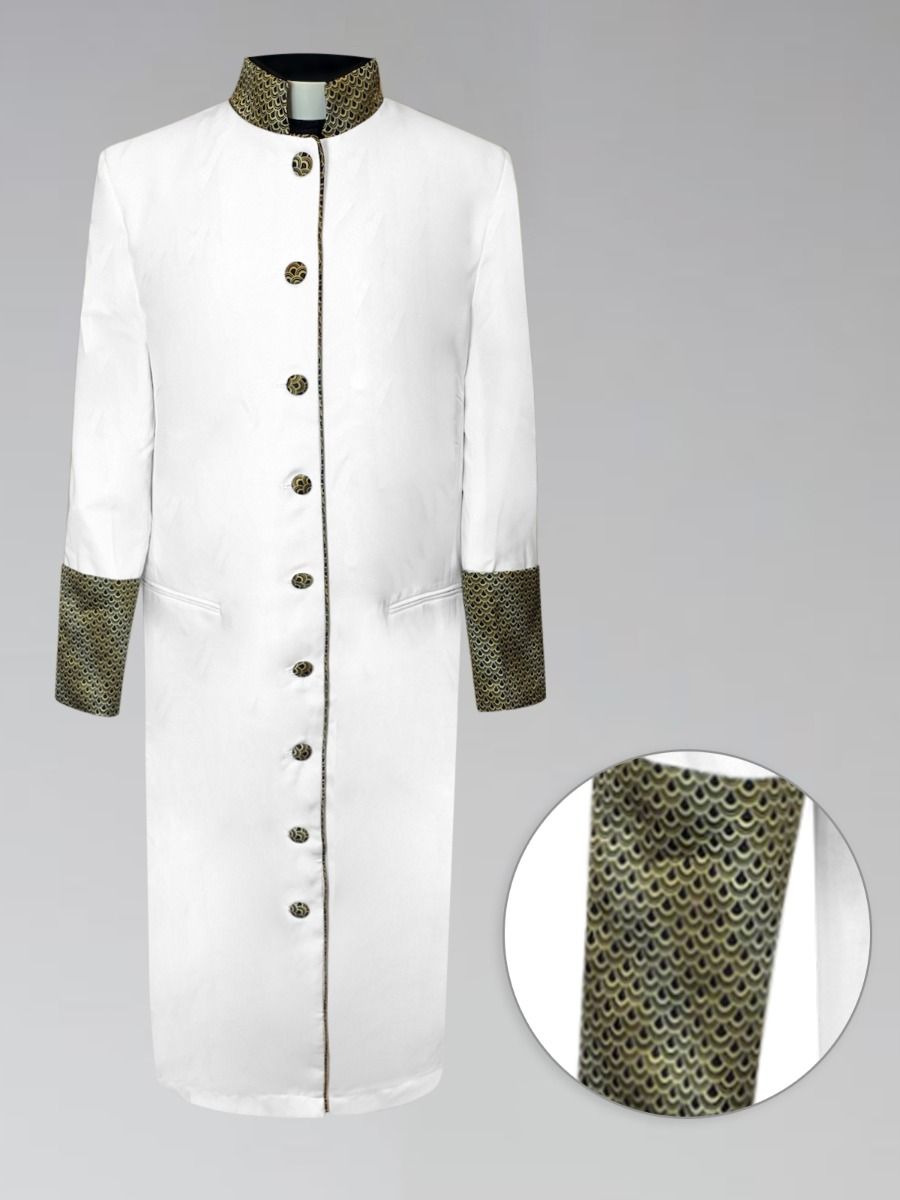 835 W. Women's Clergy Robe - White with Custom Gold Tone Brocade